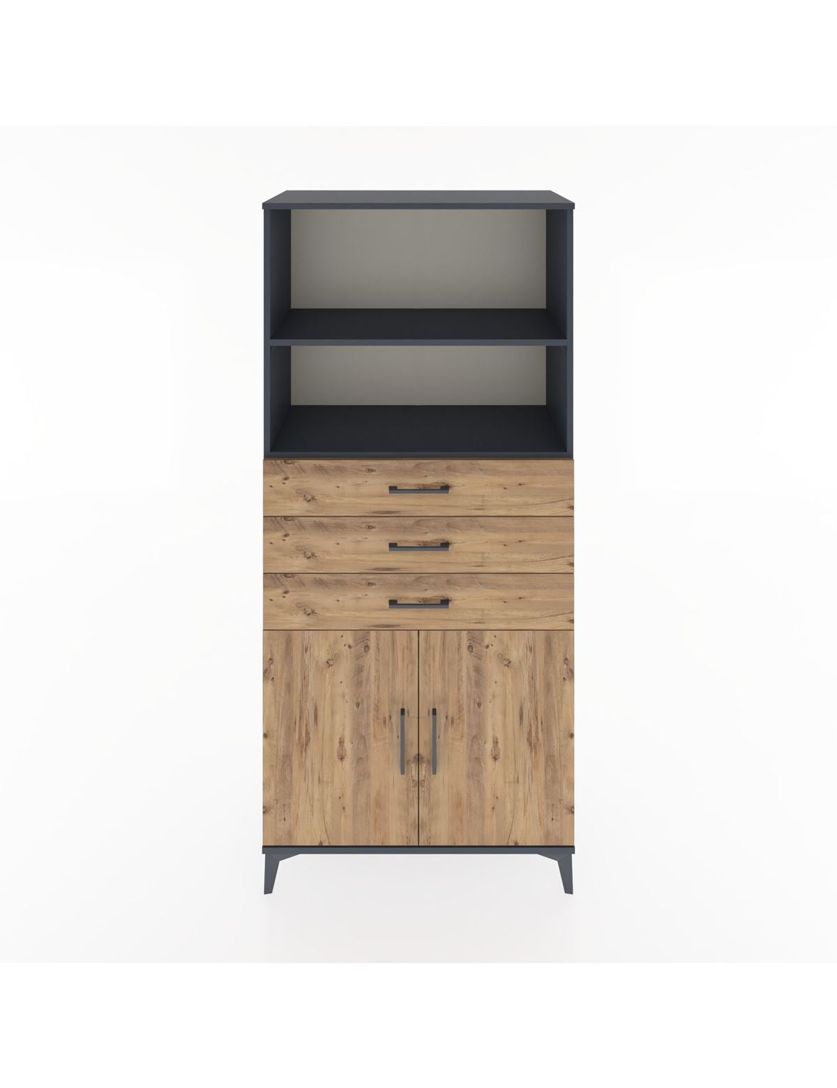 Hyperion Dolap 3 Raflı 3 Çekmeceli 2 Kapaklı 88x44x195 Antrasit-Çam