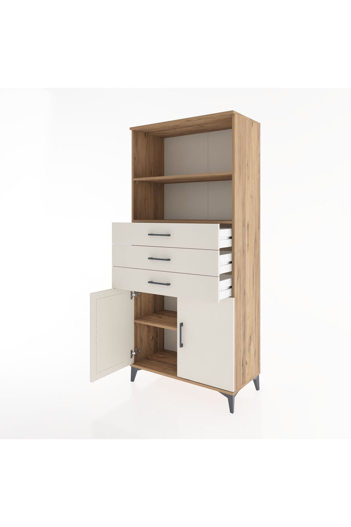 Hyperion Dolap 3 Raflı 3 Çekmeceli 2 Kapaklı 88x44x195 Çam-Aytaşı