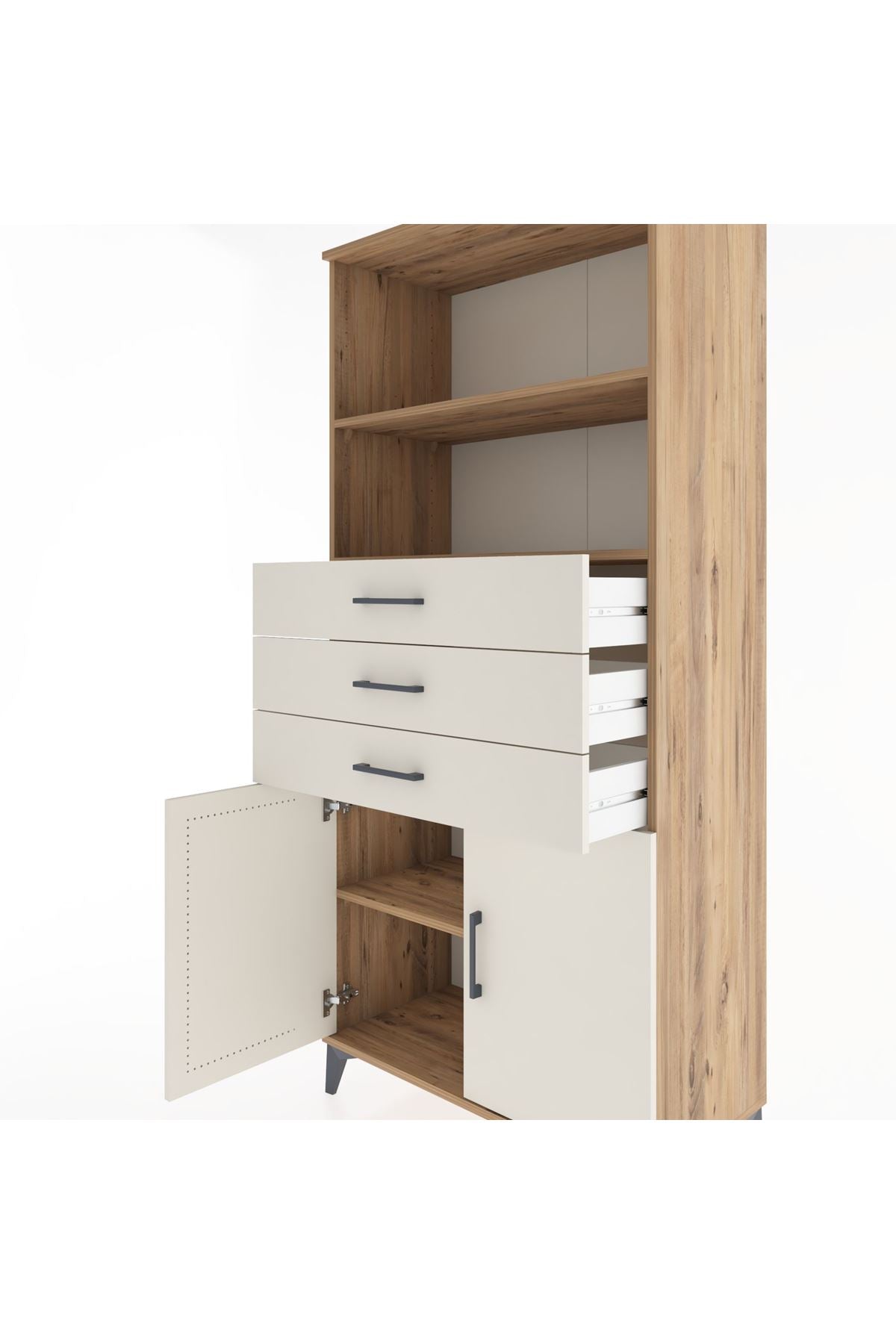 Hyperion Dolap 3 Raflı 3 Çekmeceli 2 Kapaklı 88x44x195 Çam-Aytaşı