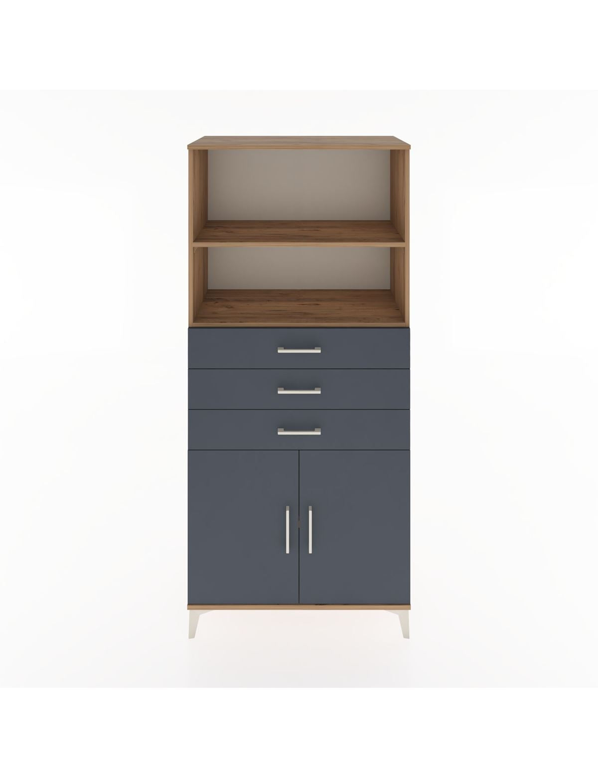 Hyperion Dolap 3 Raflı 3 Çekmeceli 2 Kapaklı 88x44x195 Çam-Antrasit