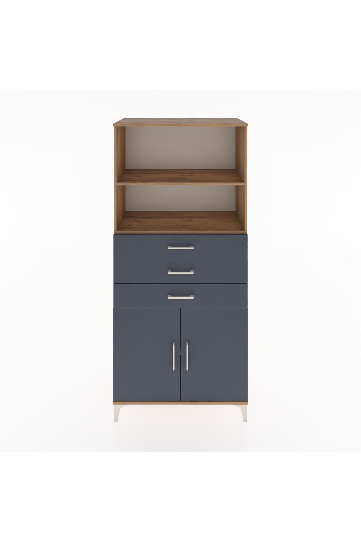 Hyperion Dolap 3 Raflı 3 Çekmeceli 2 Kapaklı 88x44x195 Çam-Antrasit