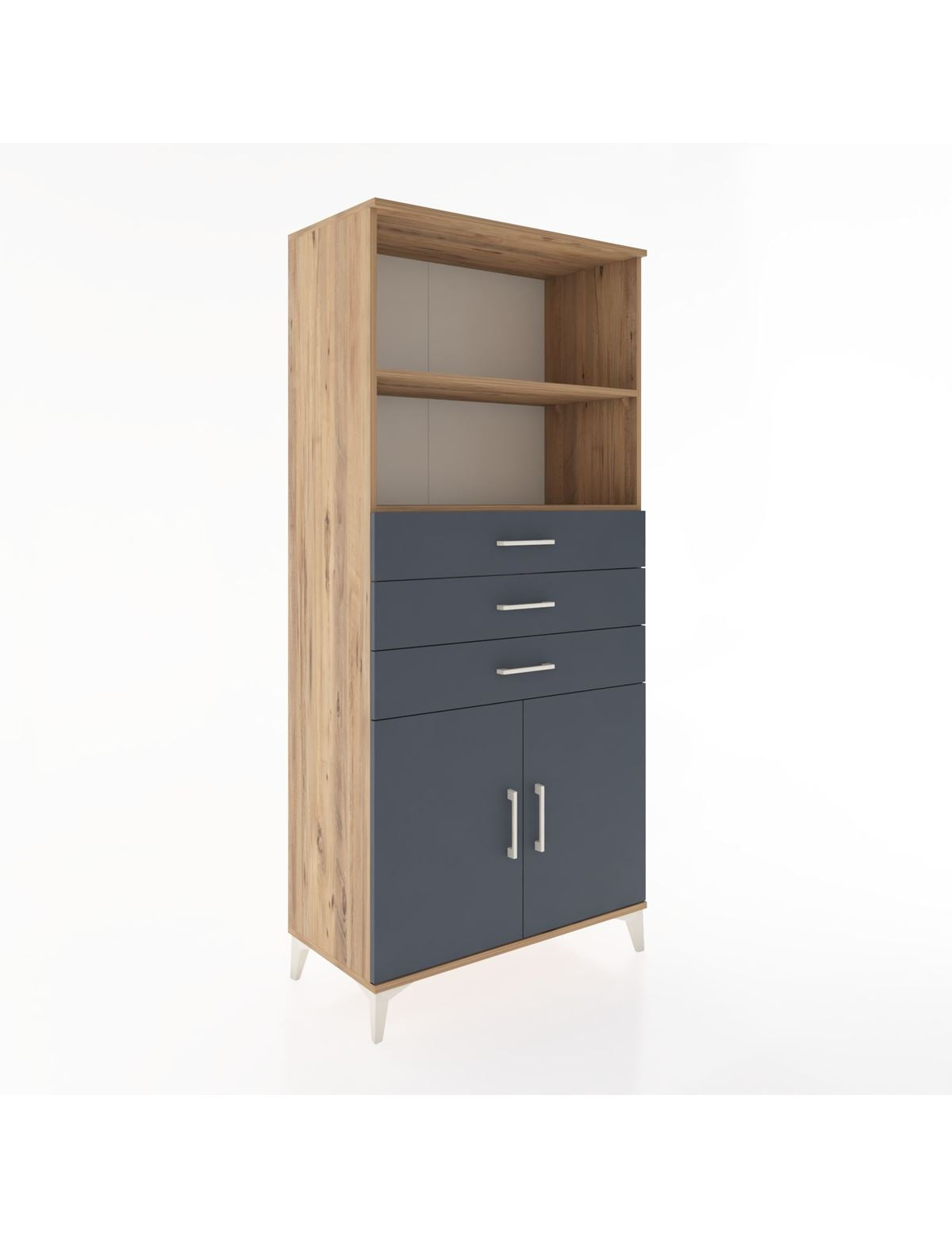 Hyperion Dolap 3 Raflı 3 Çekmeceli 2 Kapaklı 88x44x195 Çam-Antrasit