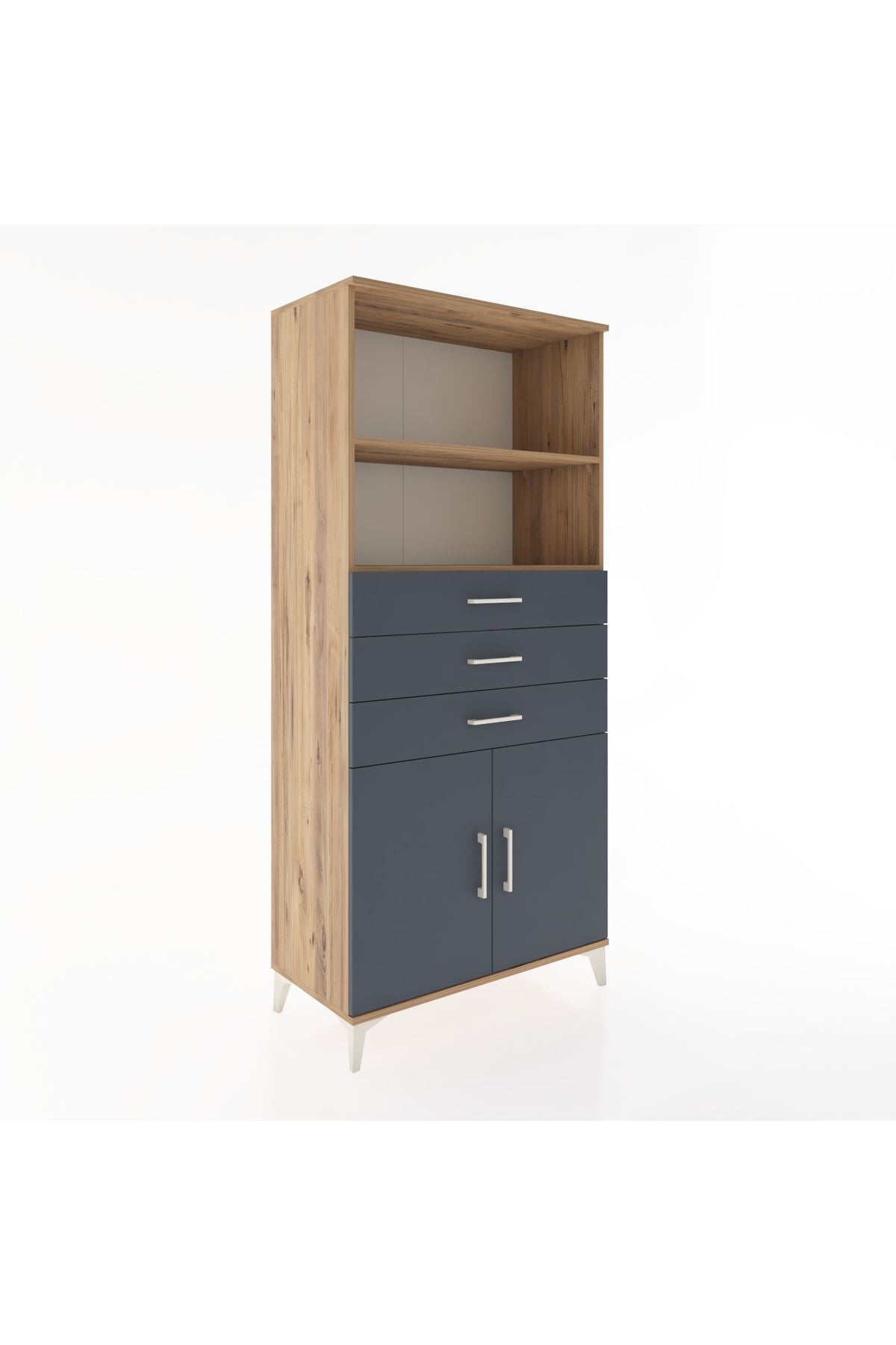 Hyperion Dolap 3 Raflı 3 Çekmeceli 2 Kapaklı 88x44x195 Çam-Antrasit