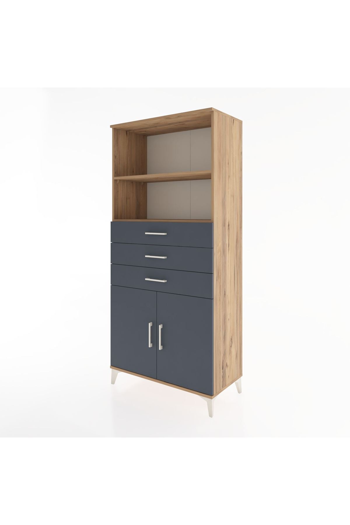 Hyperion Dolap 3 Raflı 3 Çekmeceli 2 Kapaklı 88x44x195 Çam-Antrasit