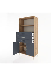 Hyperion Dolap 3 Raflı 3 Çekmeceli 2 Kapaklı 88x44x195 Çam-Antrasit