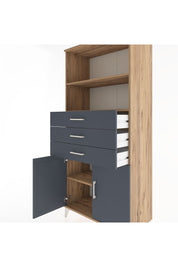 Hyperion Dolap 3 Raflı 3 Çekmeceli 2 Kapaklı 88x44x195 Çam-Antrasit