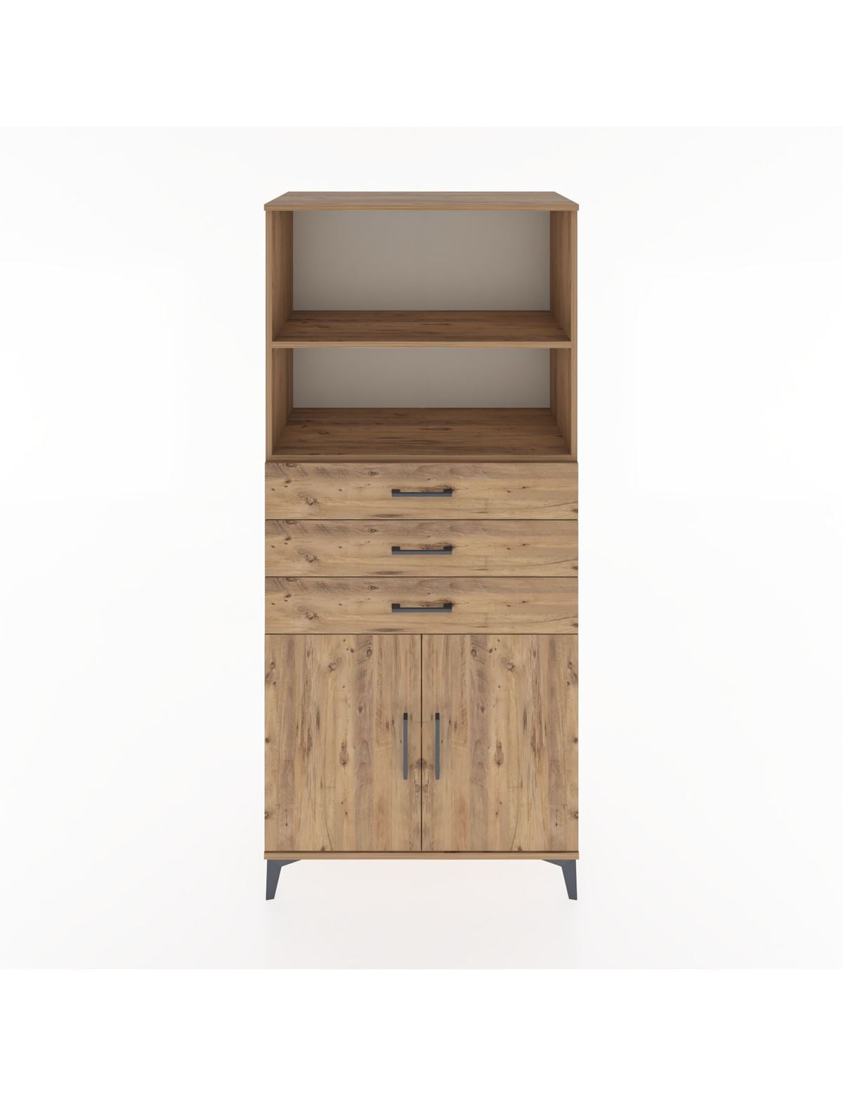 Hyperion Dolap 3 Raflı 3 Çekmeceli 2 Kapaklı 88x44x195 Çam-Çam