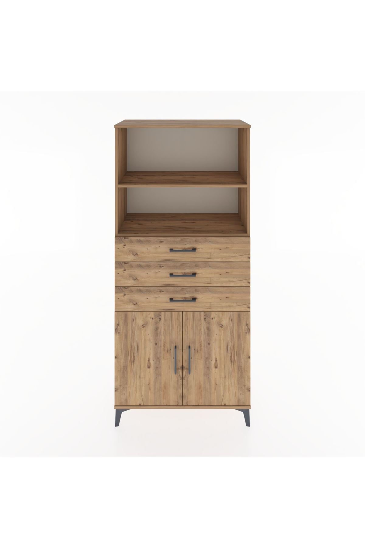 Hyperion Dolap 3 Raflı 3 Çekmeceli 2 Kapaklı 88x44x195 Çam-Çam