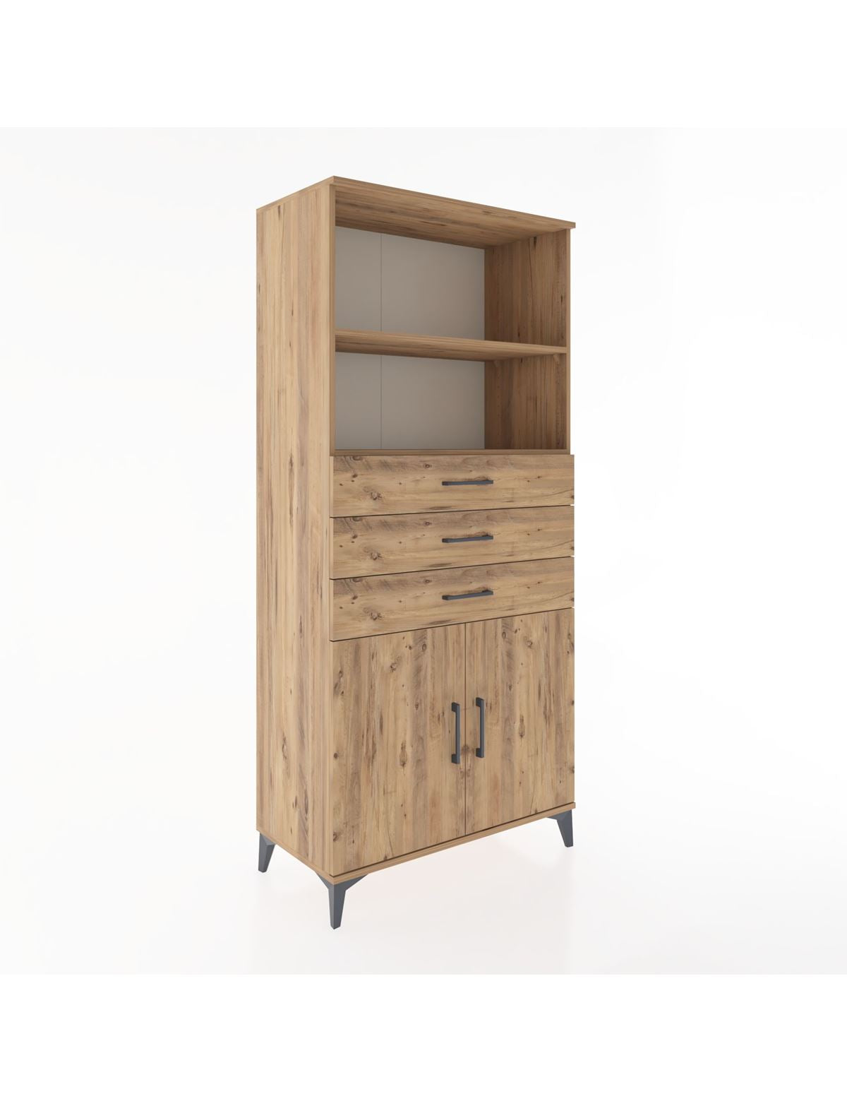 Hyperion Dolap 3 Raflı 3 Çekmeceli 2 Kapaklı 88x44x195 Çam-Çam