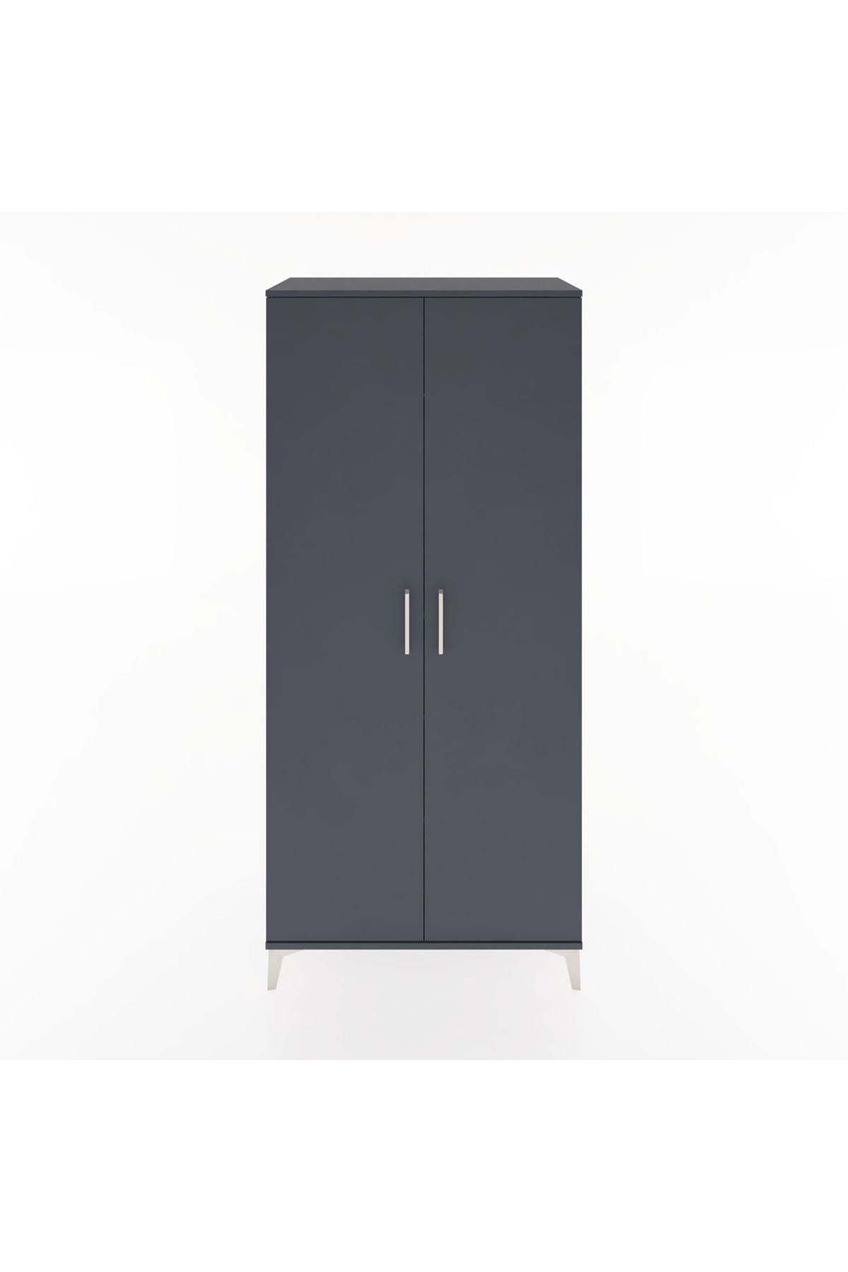 Hyperion Dolap 3 Raflı 2 Kapaklı Tek Askılı 88x44x195 Antrasit-Antrasit