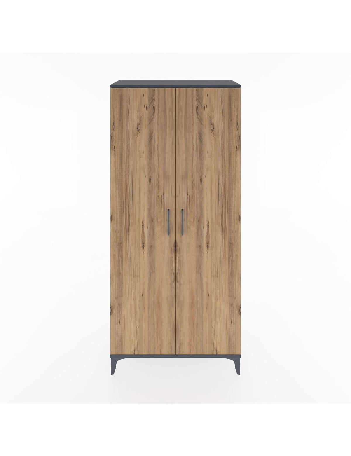 Hyperion Dolap 3 Raflı 2 Kapaklı Tek Askılı 88x44x195 Antrasit-Çam