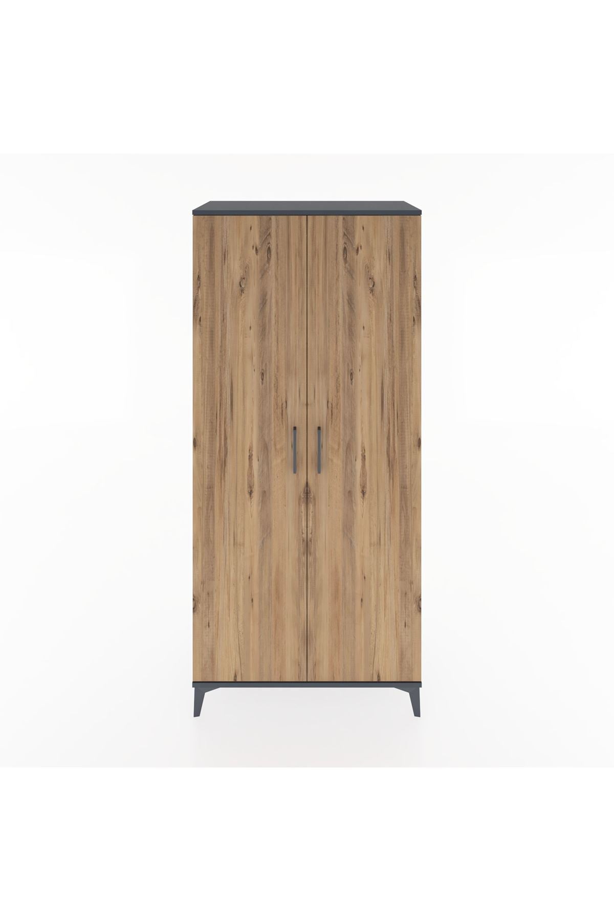 Hyperion Dolap 3 Raflı 2 Kapaklı Tek Askılı 88x44x195 Antrasit-Çam