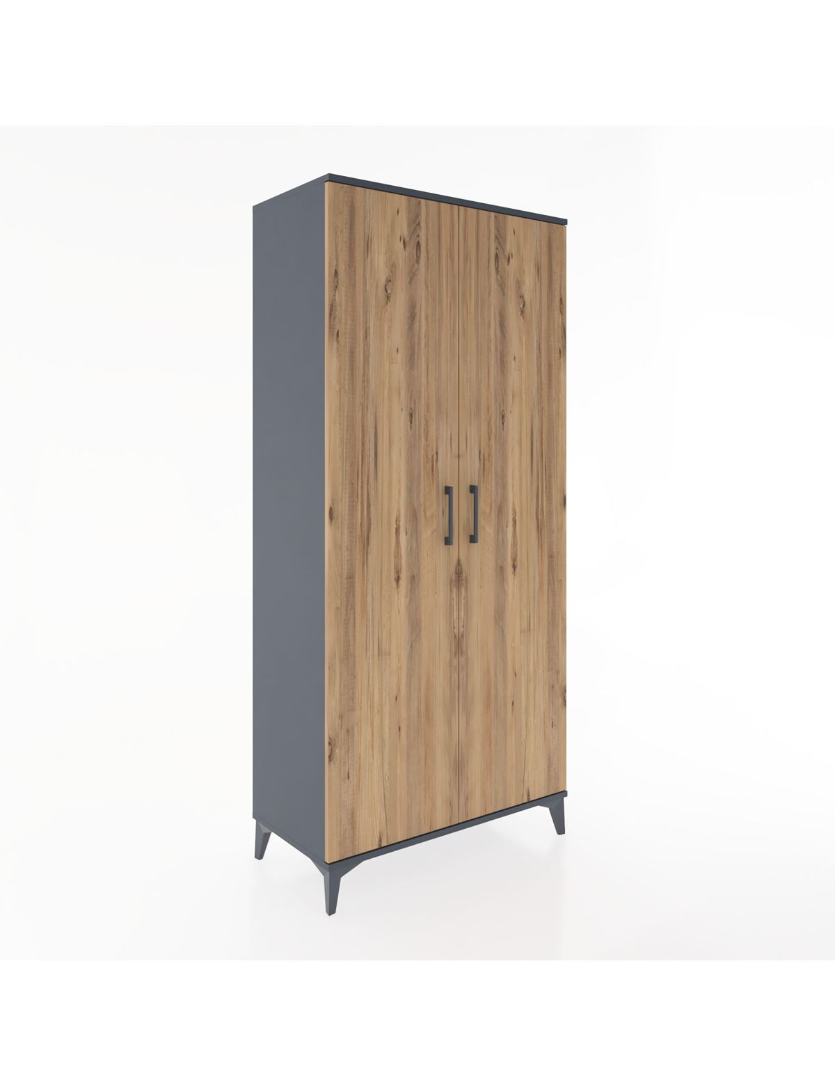 Hyperion Dolap 3 Raflı 2 Kapaklı Tek Askılı 88x44x195 Antrasit-Çam