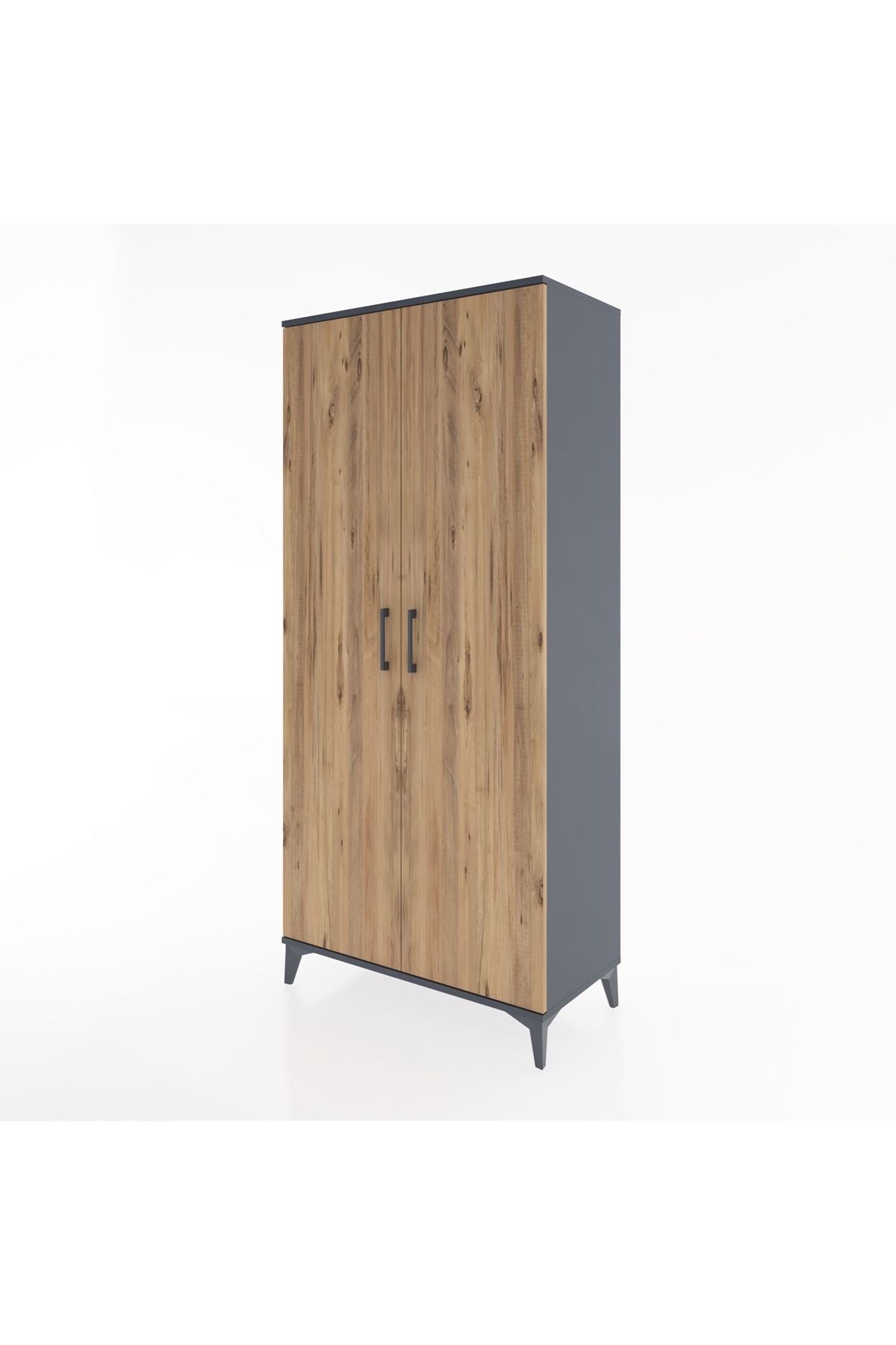 Hyperion Dolap 3 Raflı 2 Kapaklı Tek Askılı 88x44x195 Antrasit-Çam