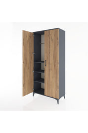 Hyperion Dolap 3 Raflı 2 Kapaklı Tek Askılı 88x44x195 Antrasit-Çam