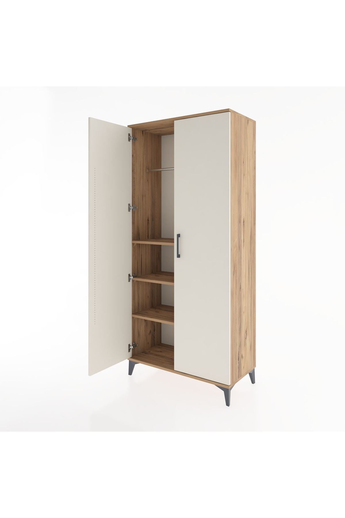 Hyperion Dolap 3 Raflı 2 Kapaklı Tek Askılı 88x44x195 Çam-Aytaşı