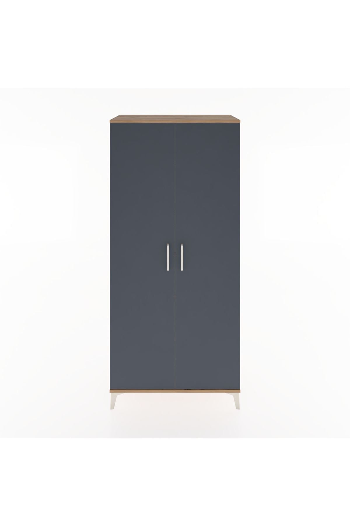 Hyperion Dolap 3 Raflı 2 Kapaklı Tek Askılı 88x44x195 Çam-Antrasit