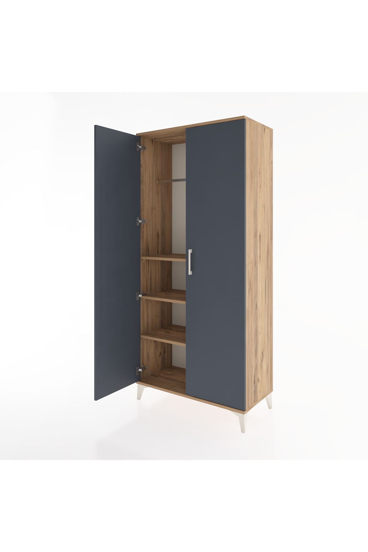 Hyperion Dolap 3 Raflı 2 Kapaklı Tek Askılı 88x44x195 Çam-Antrasit