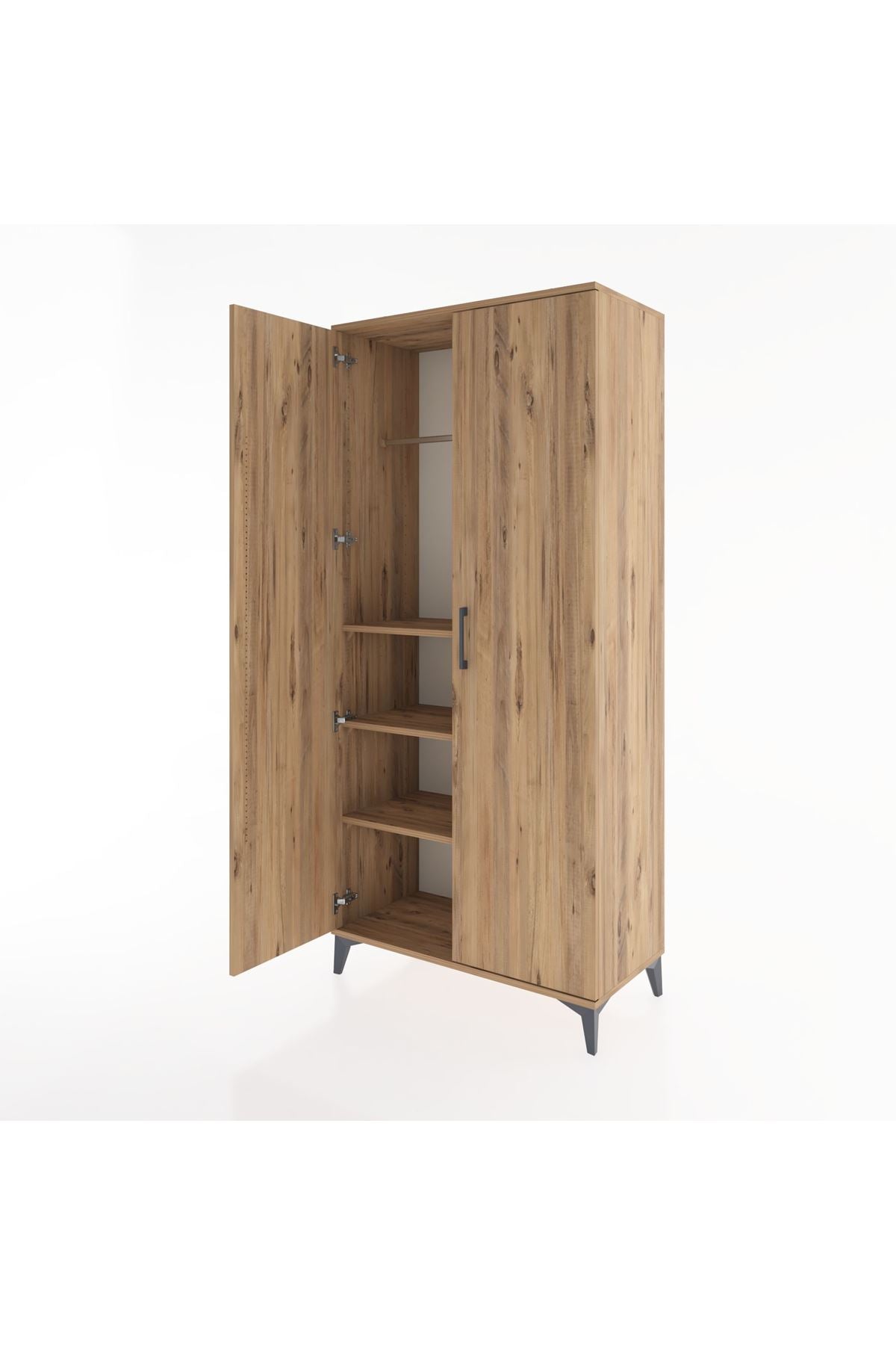 Hyperion Dolap 3 Raflı 2 Kapaklı Tek Askılı 88x44x195 Çam-Çam