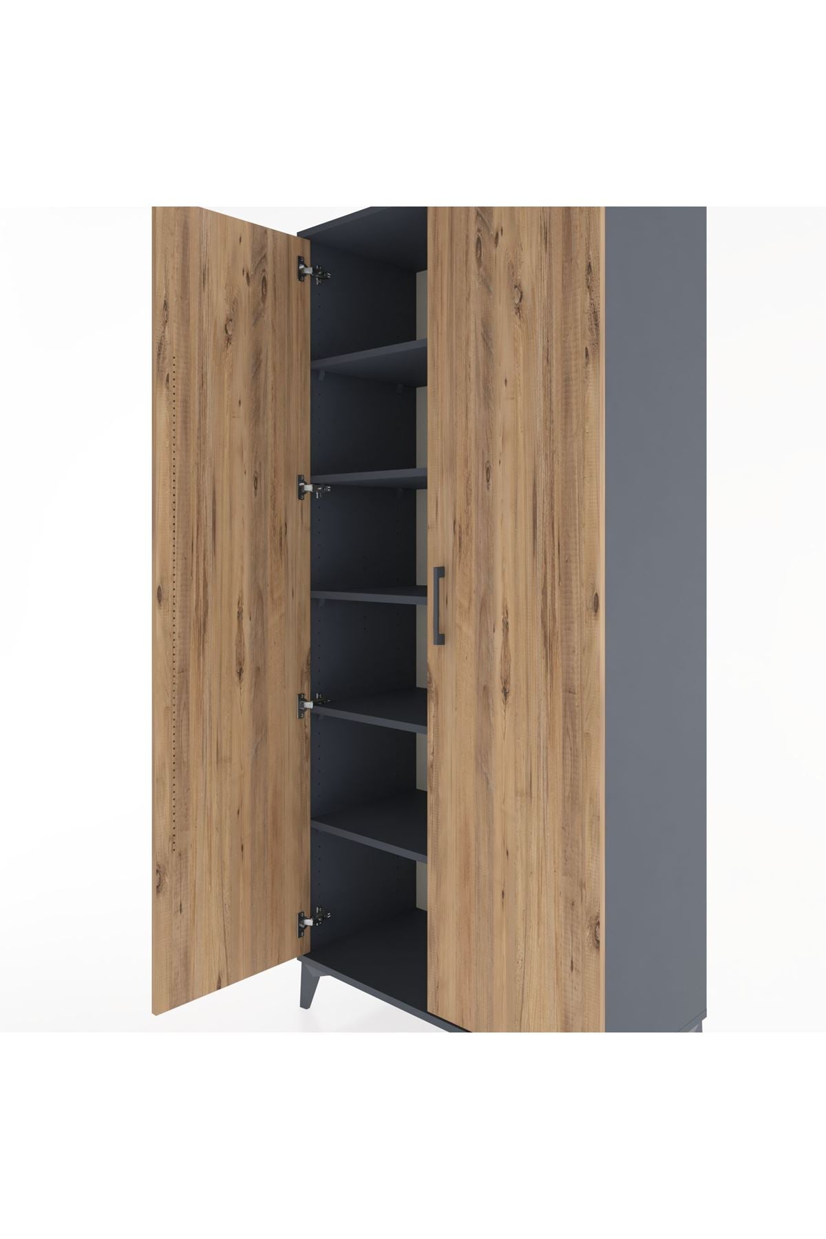 Hyperion Dolap 5 Raflı 2 Kapaklı 88x44x195 Antrasit-Çam