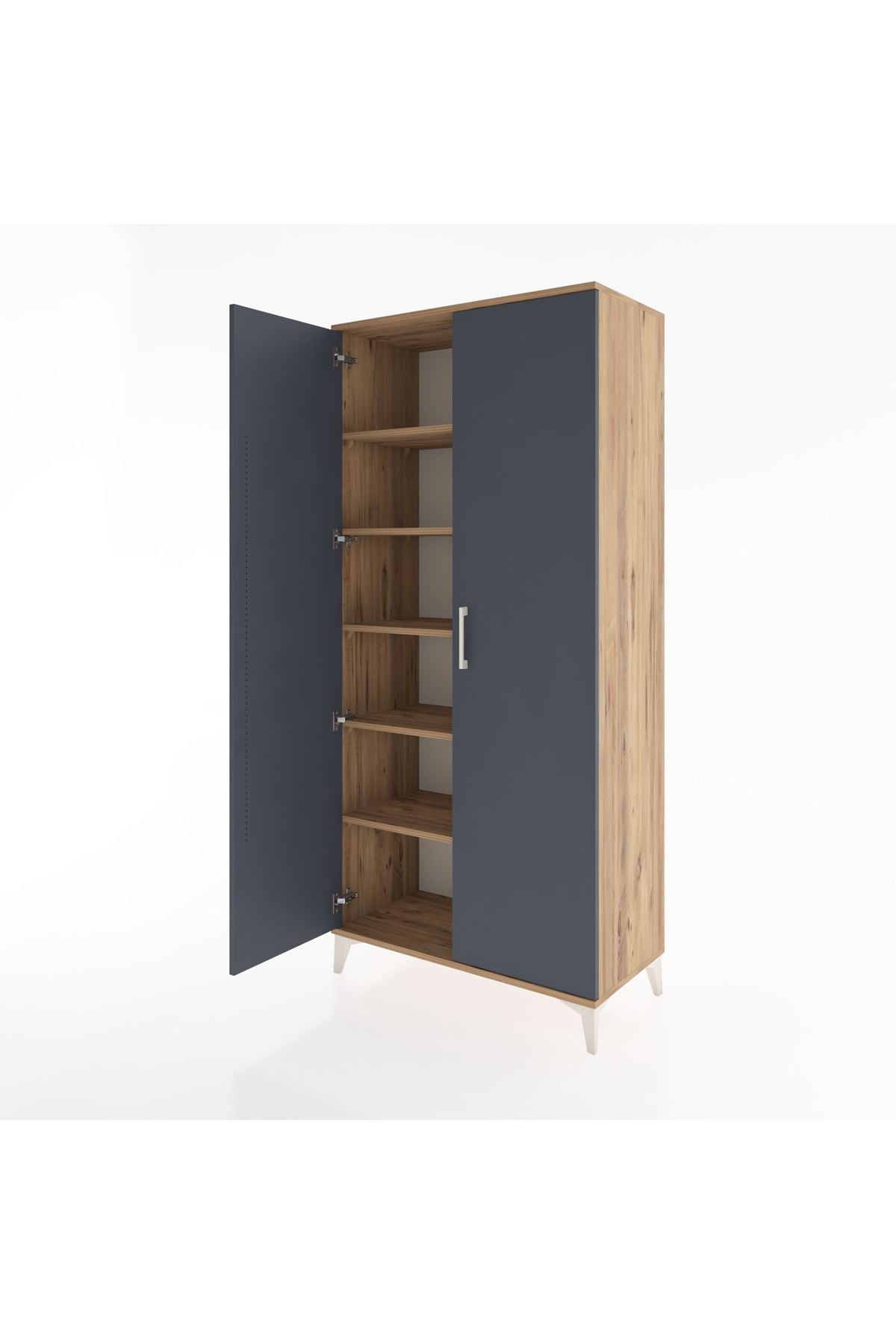 Hyperion Dolap 5 Raflı 2 Kapaklı 88x44x195 Çam-Antrasit