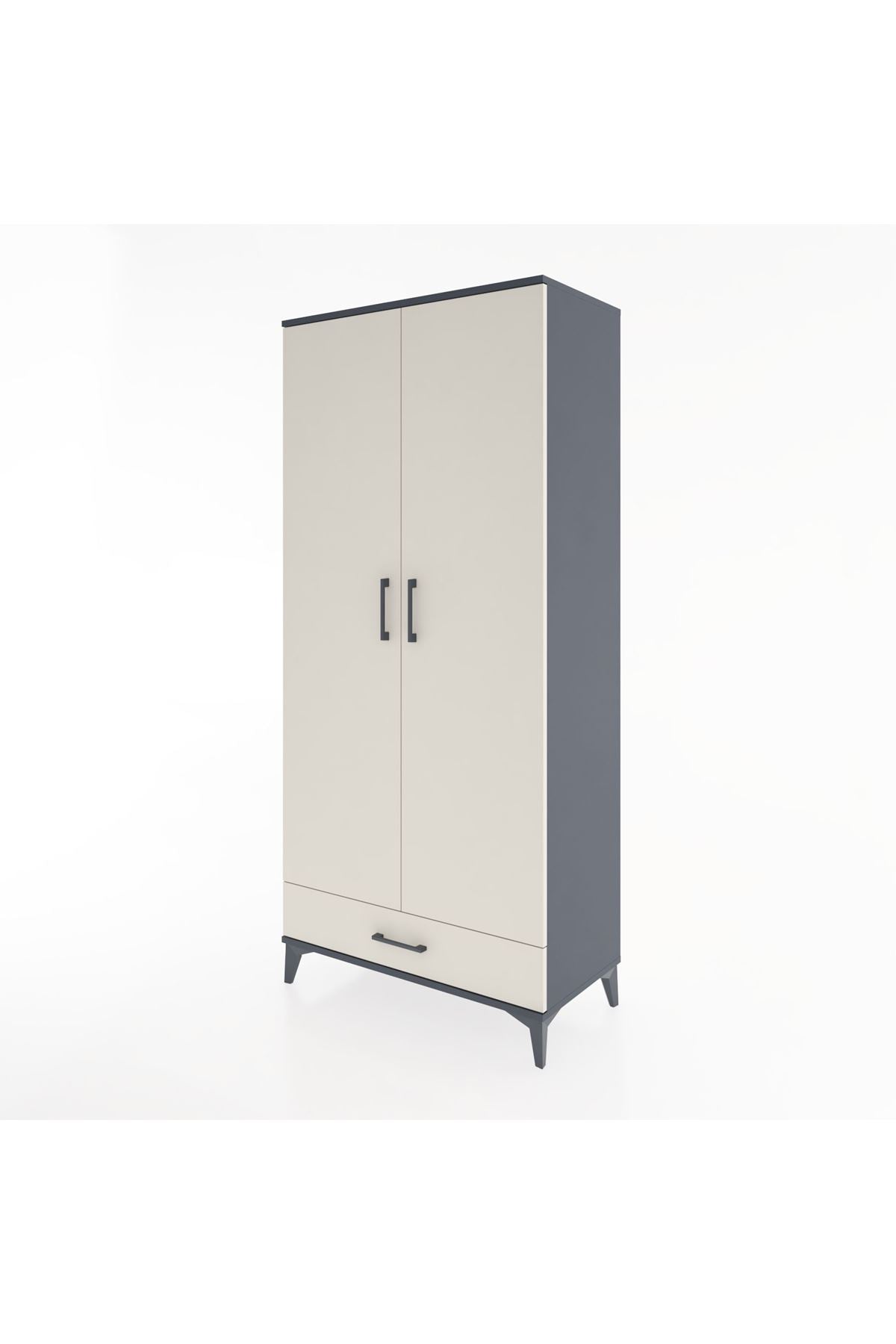 Hyperion Dolap 3 Raflı Tek Çekmeceli Tek Askılı 88x44x195 Antrasit-Aytaşı