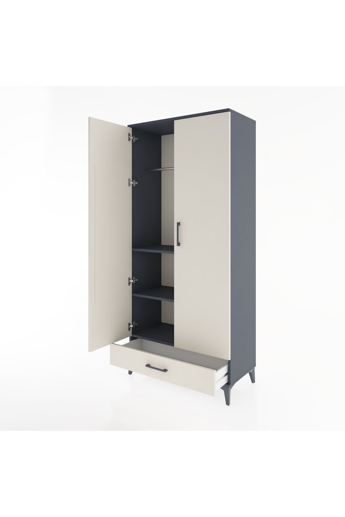 Hyperion Dolap 3 Raflı Tek Çekmeceli Tek Askılı 88x44x195 Antrasit-Aytaşı