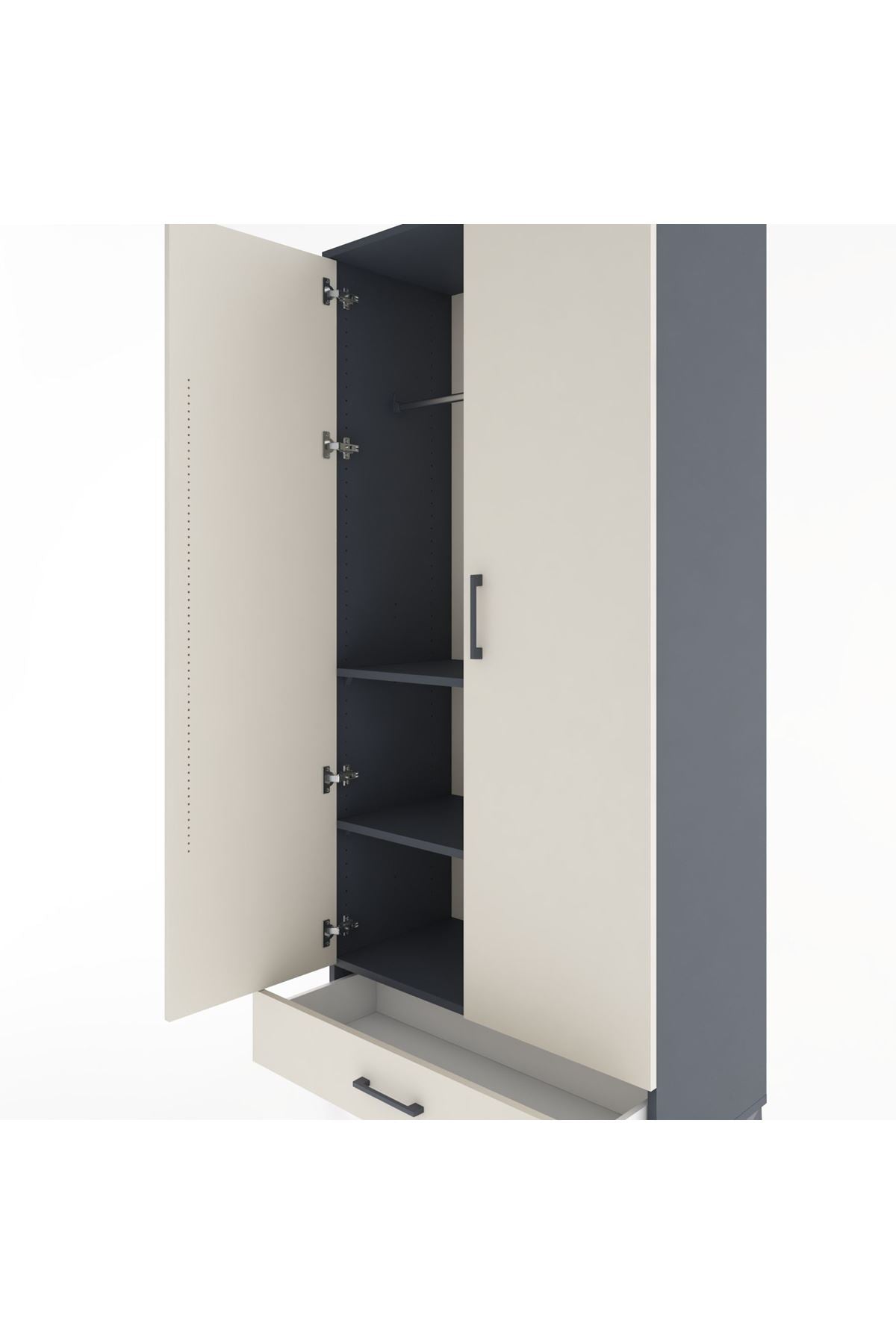 Hyperion Dolap 3 Raflı Tek Çekmeceli Tek Askılı 88x44x195 Antrasit-Aytaşı