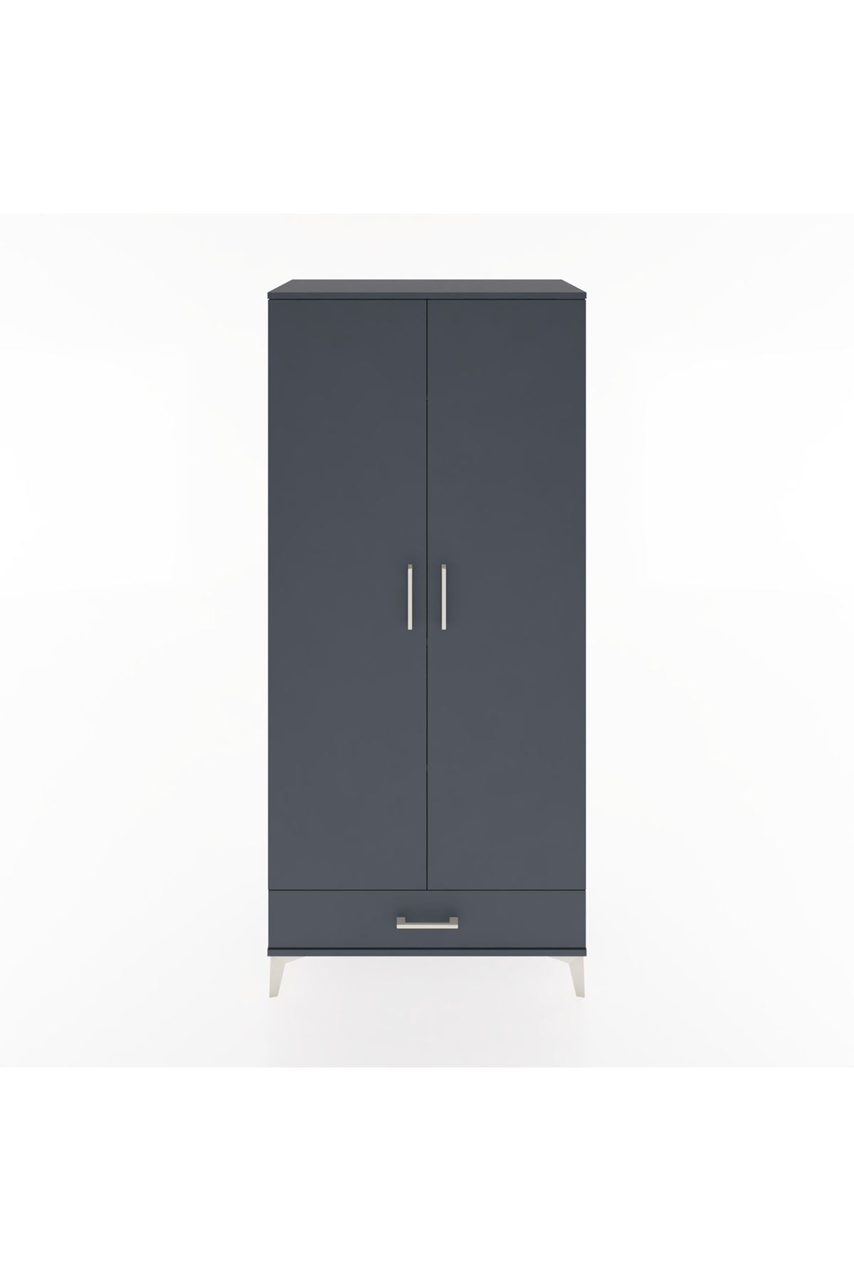 Hyperion Dolap 3 Raflı Tek Çekmeceli Tek Askılı 88x44x195 Antrasit-Antrasit