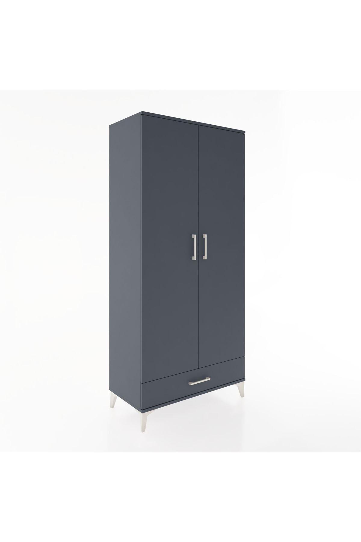 Hyperion Dolap 3 Raflı Tek Çekmeceli Tek Askılı 88x44x195 Antrasit-Antrasit