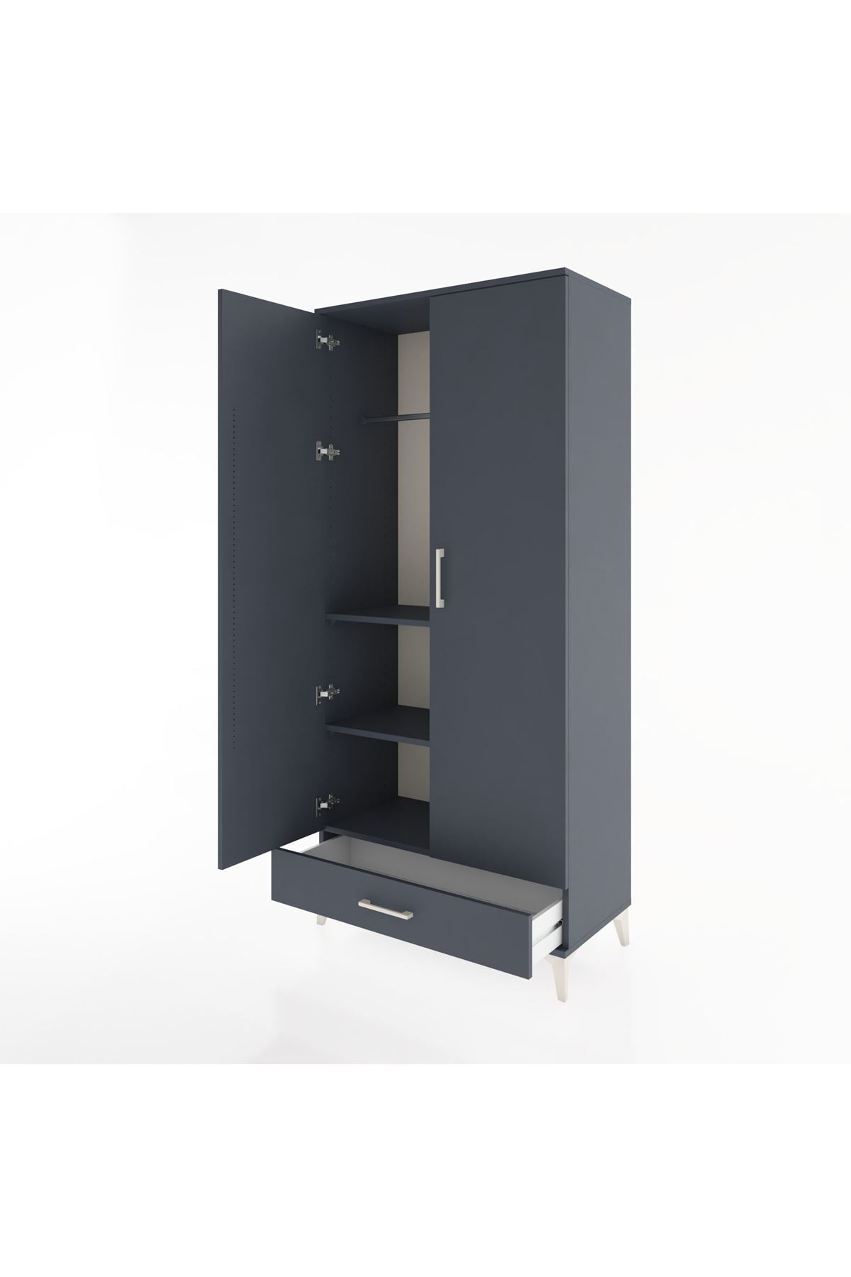 Hyperion Dolap 3 Raflı Tek Çekmeceli Tek Askılı 88x44x195 Antrasit-Antrasit
