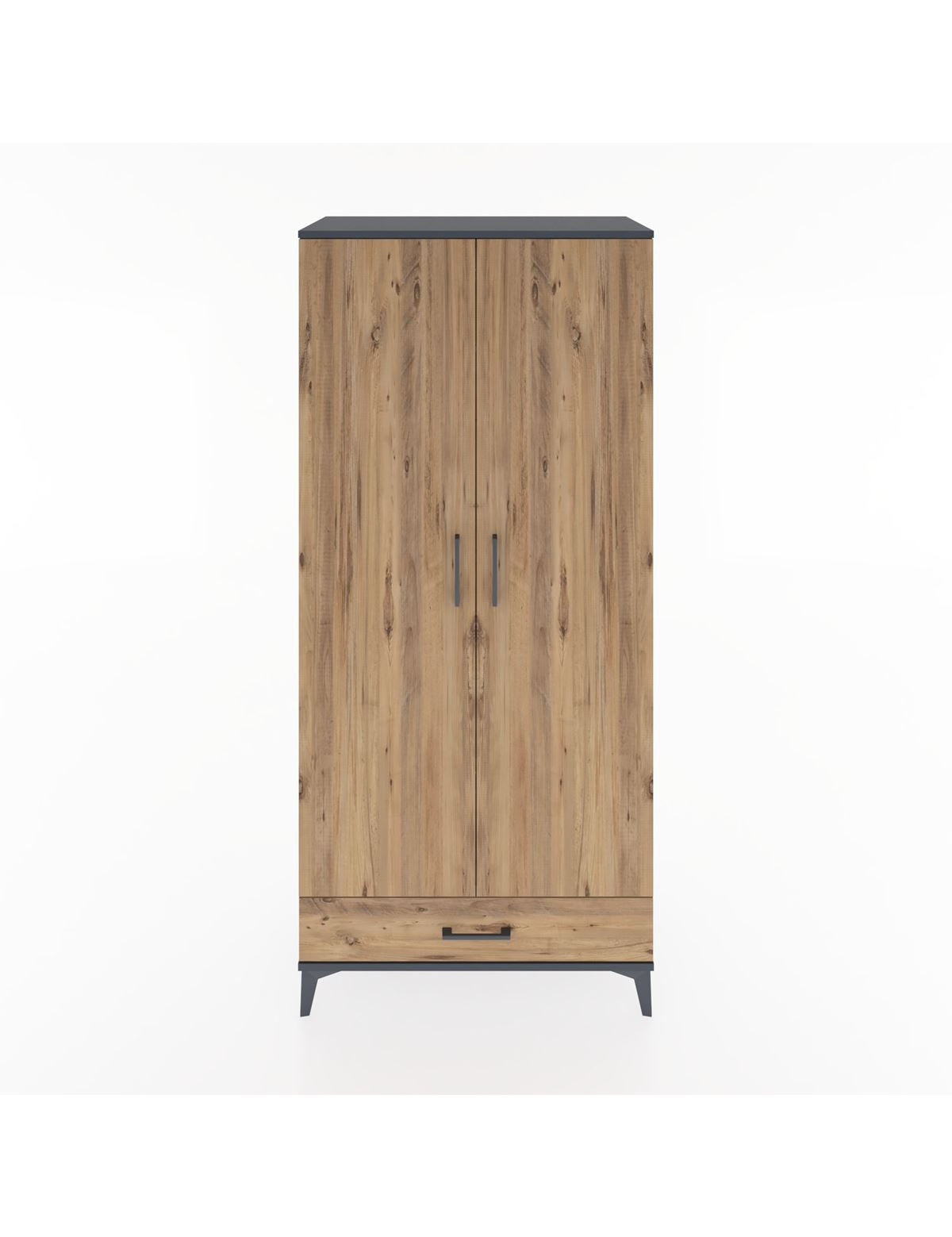 Hyperion Dolap 3 Raflı Tek Çekmeceli Tek Askılı 88x44x195 Antrasit-Çam
