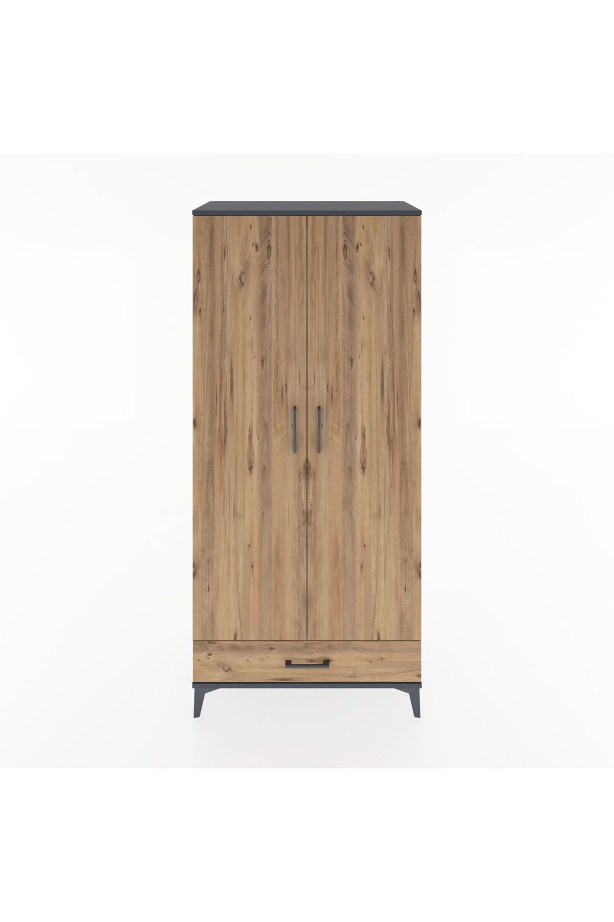 Hyperion Dolap 3 Raflı Tek Çekmeceli Tek Askılı 88x44x195 Antrasit-Çam