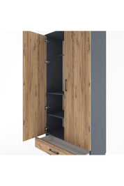 Hyperion Dolap 3 Raflı Tek Çekmeceli Tek Askılı 88x44x195 Antrasit-Çam