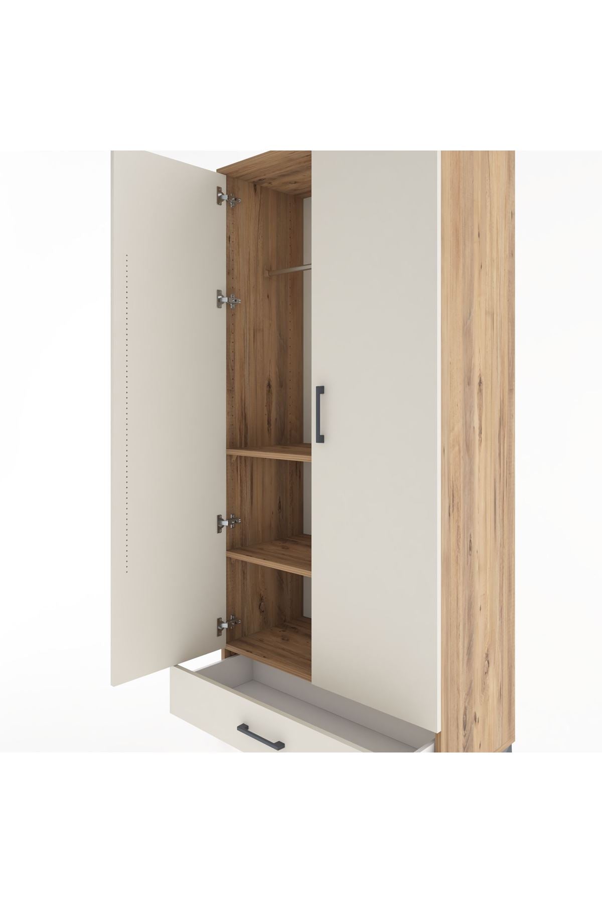 Hyperion Dolap 3 Raflı Tek Çekmeceli Tek Askılı 88x44x195 Çam-Aytaşı