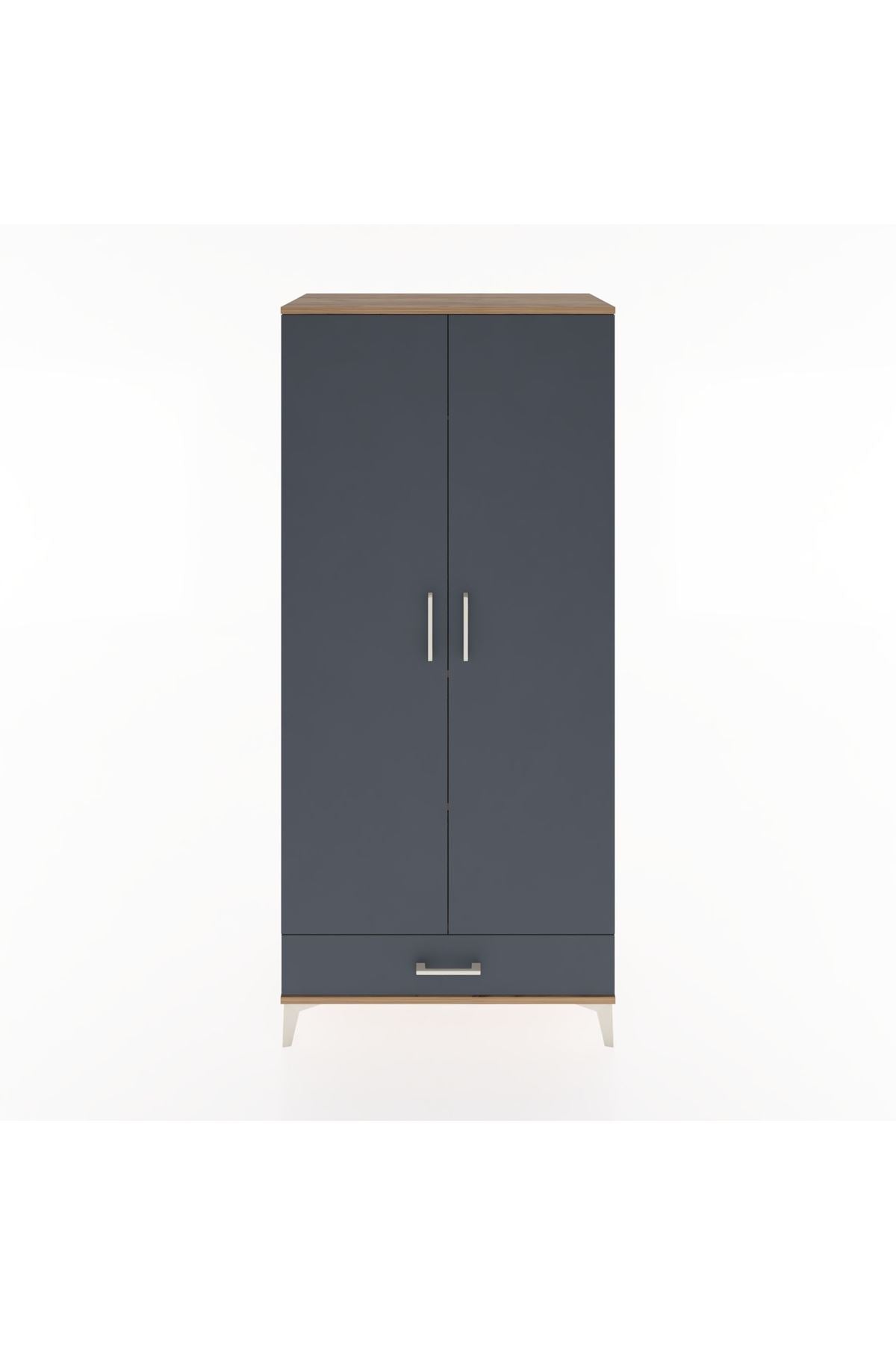Hyperion Dolap 3 Raflı Tek Çekmeceli Tek Askılı 88x44x195 Çam-Antrasit