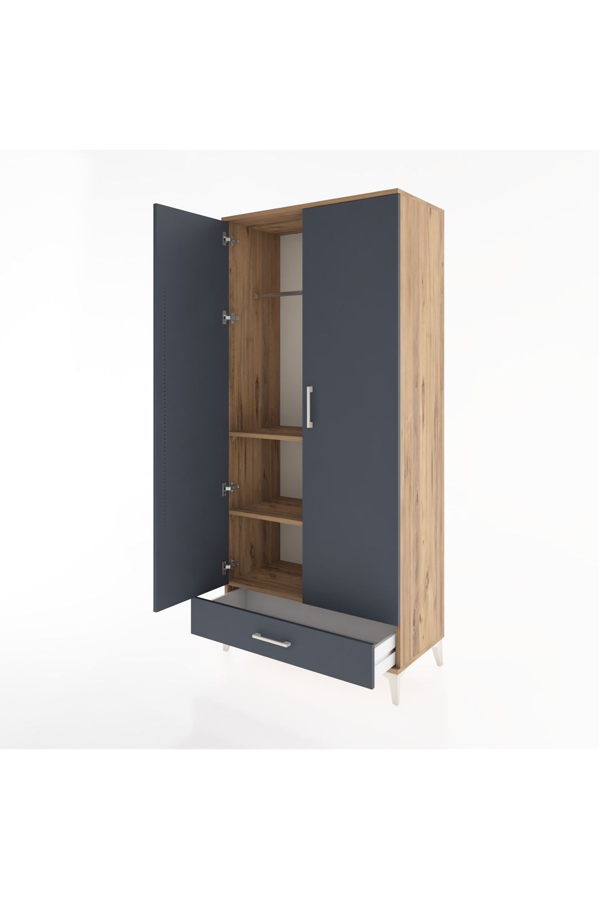Hyperion Dolap 3 Raflı Tek Çekmeceli Tek Askılı 88x44x195 Çam-Antrasit