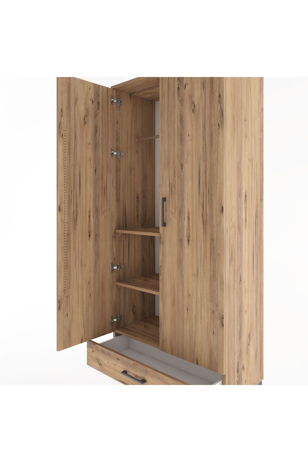 Hyperion Dolap 3 Raflı Tek Çekmeceli Tek Askılı 88x44x195 Çam-Çam