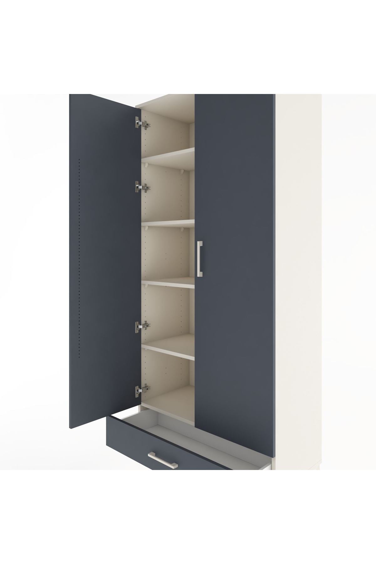 Hyperion Dolap 5 Raflı Tek Çekmeceli 2 Kapaklı 88x44x195 Aytaşı-Antrasit