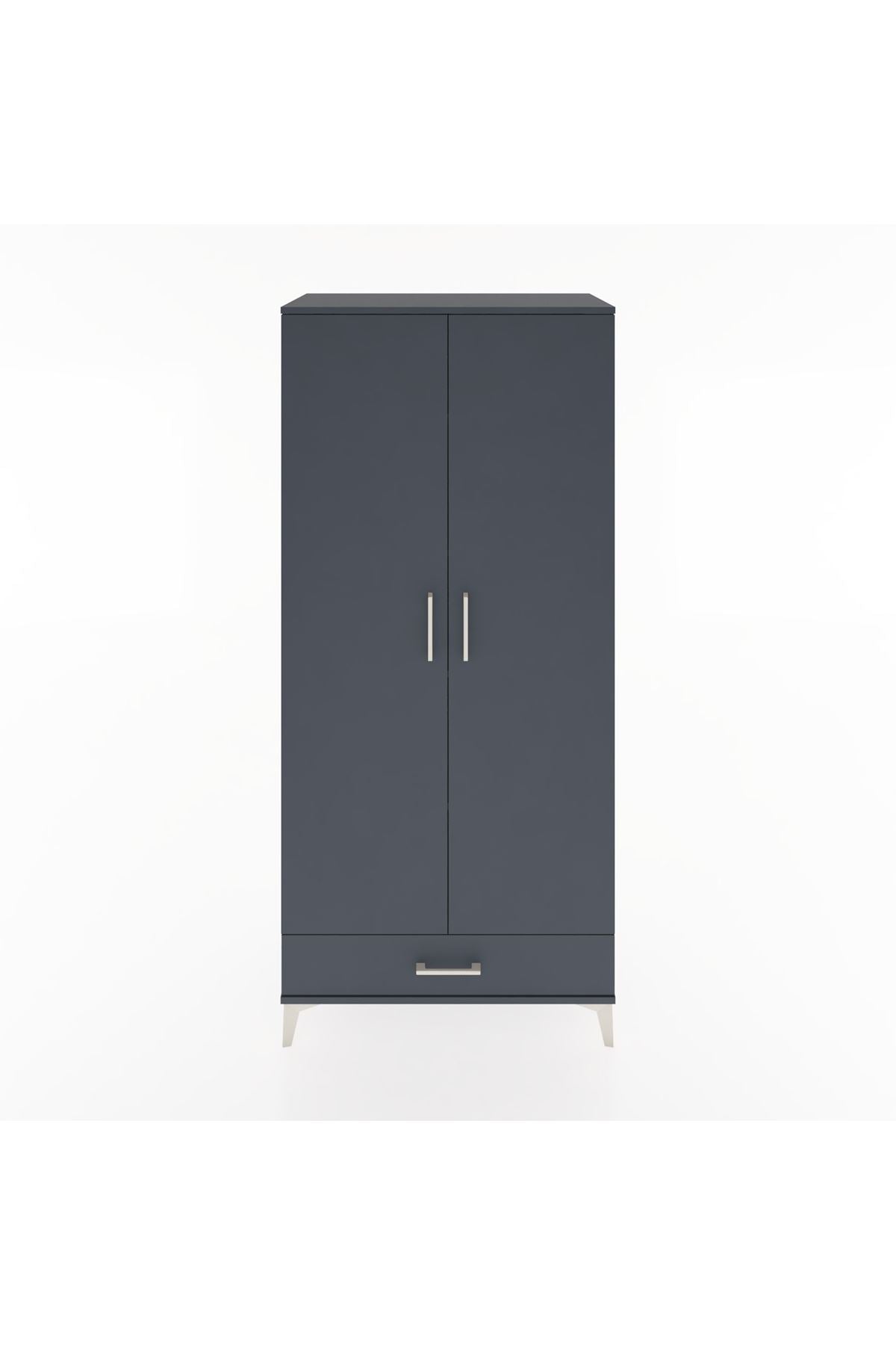 Hyperion Dolap 5 Raflı Tek Çekmeceli 2 Kapaklı 88x44x195 Antrasit-Antrasit