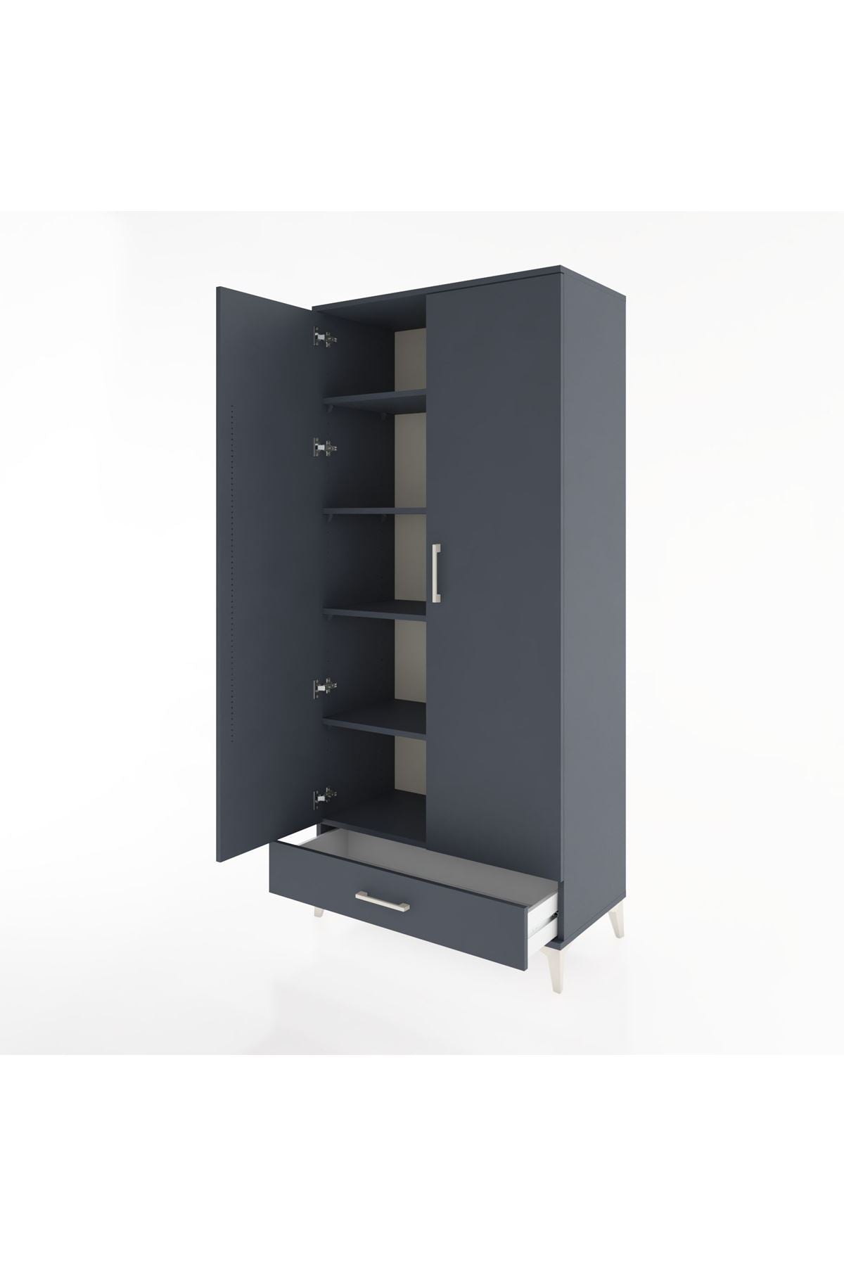 Hyperion Dolap 5 Raflı Tek Çekmeceli 2 Kapaklı 88x44x195 Antrasit-Antrasit