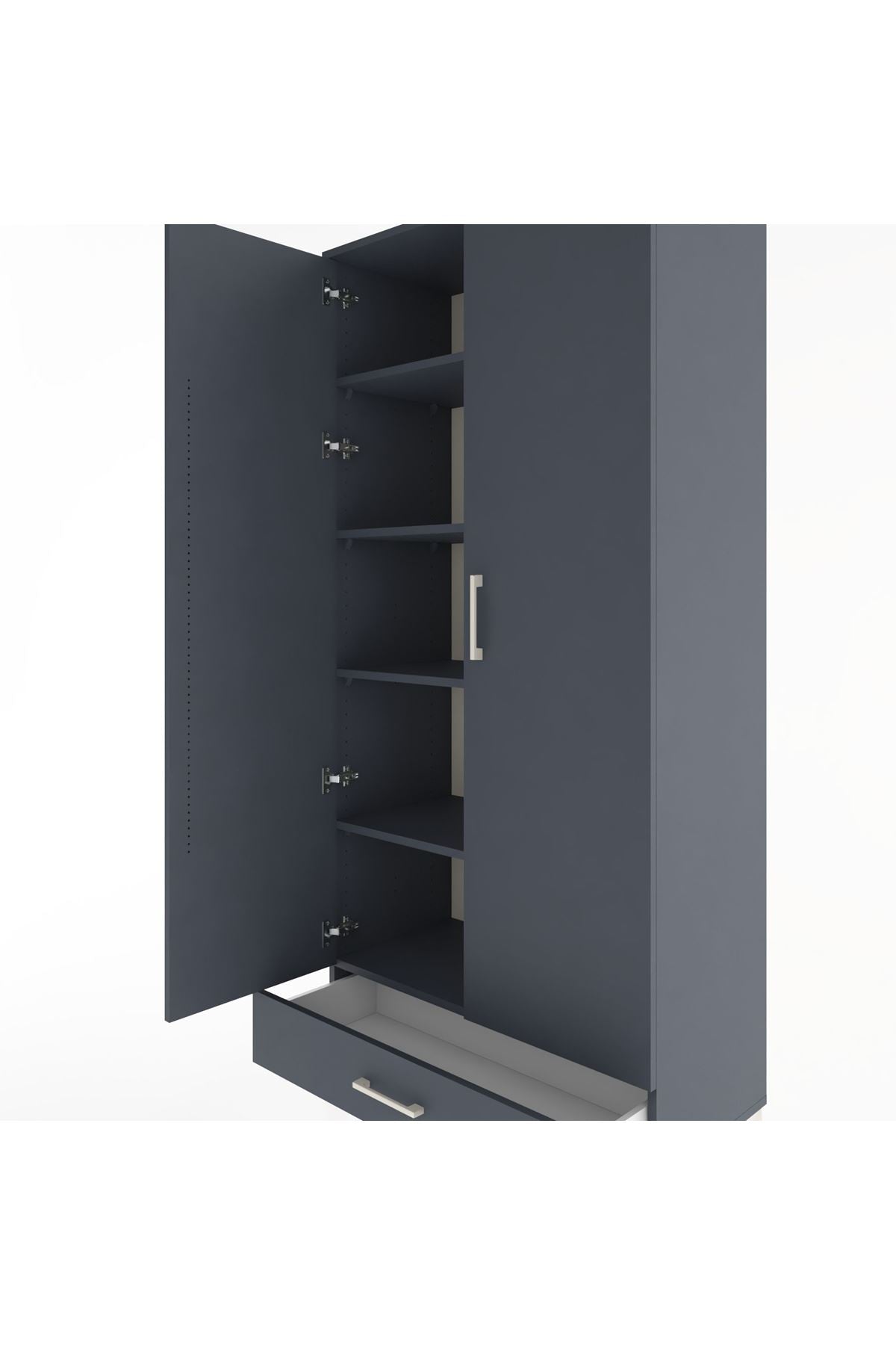 Hyperion Dolap 5 Raflı Tek Çekmeceli 2 Kapaklı 88x44x195 Antrasit-Antrasit