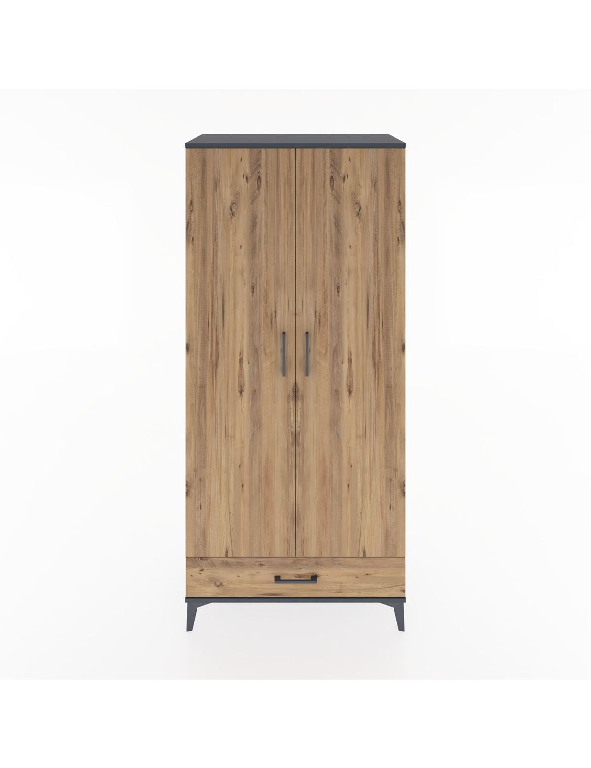 Hyperion Dolap 5 Raflı Tek Çekmeceli 2 Kapaklı 88x44x195 Antrasit-Çam