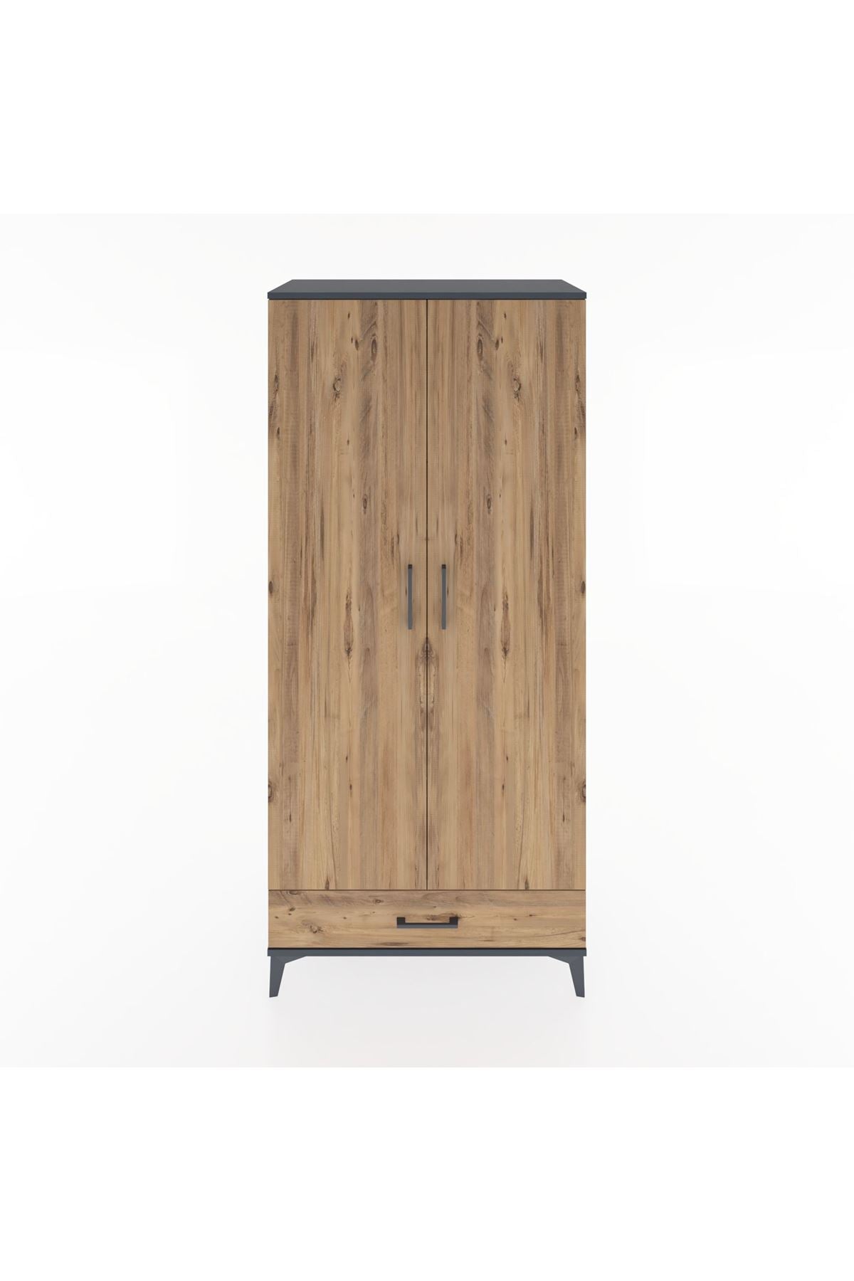 Hyperion Dolap 5 Raflı Tek Çekmeceli 2 Kapaklı 88x44x195 Antrasit-Çam