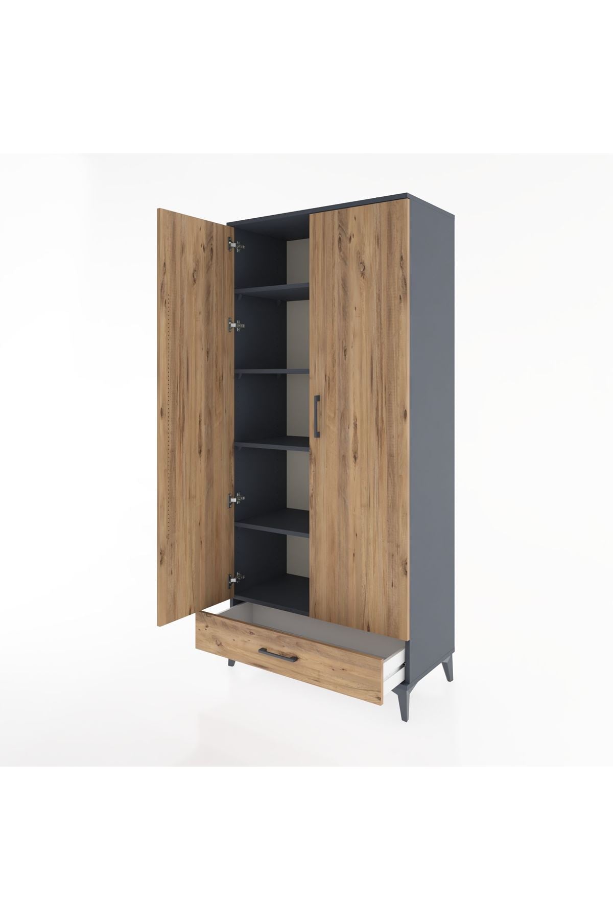 Hyperion Dolap 5 Raflı Tek Çekmeceli 2 Kapaklı 88x44x195 Antrasit-Çam