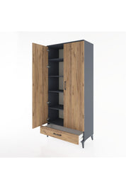 Hyperion Dolap 5 Raflı Tek Çekmeceli 2 Kapaklı 88x44x195 Antrasit-Çam