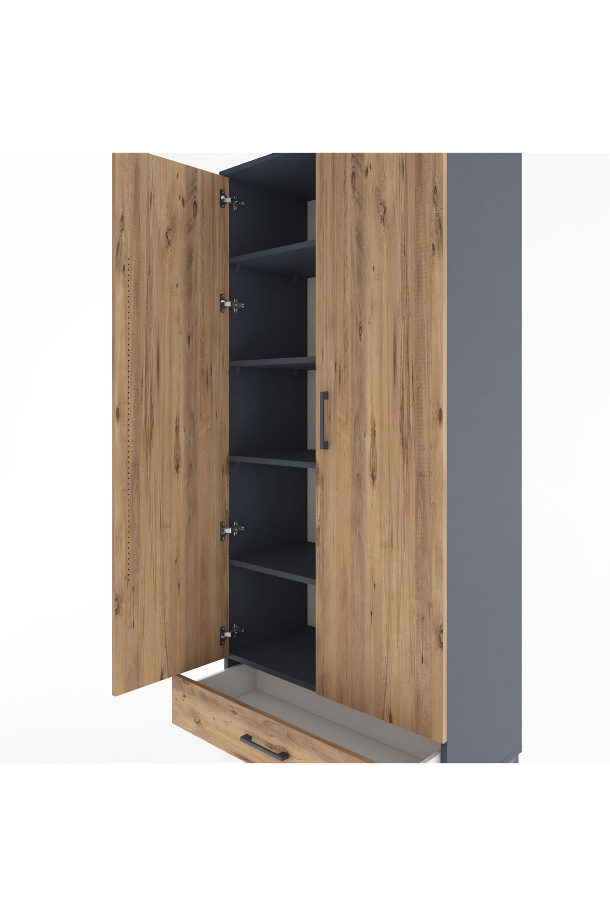 Hyperion Dolap 5 Raflı Tek Çekmeceli 2 Kapaklı 88x44x195 Antrasit-Çam
