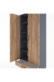 Hyperion Dolap 5 Raflı Tek Çekmeceli 2 Kapaklı 88x44x195 Antrasit-Çam