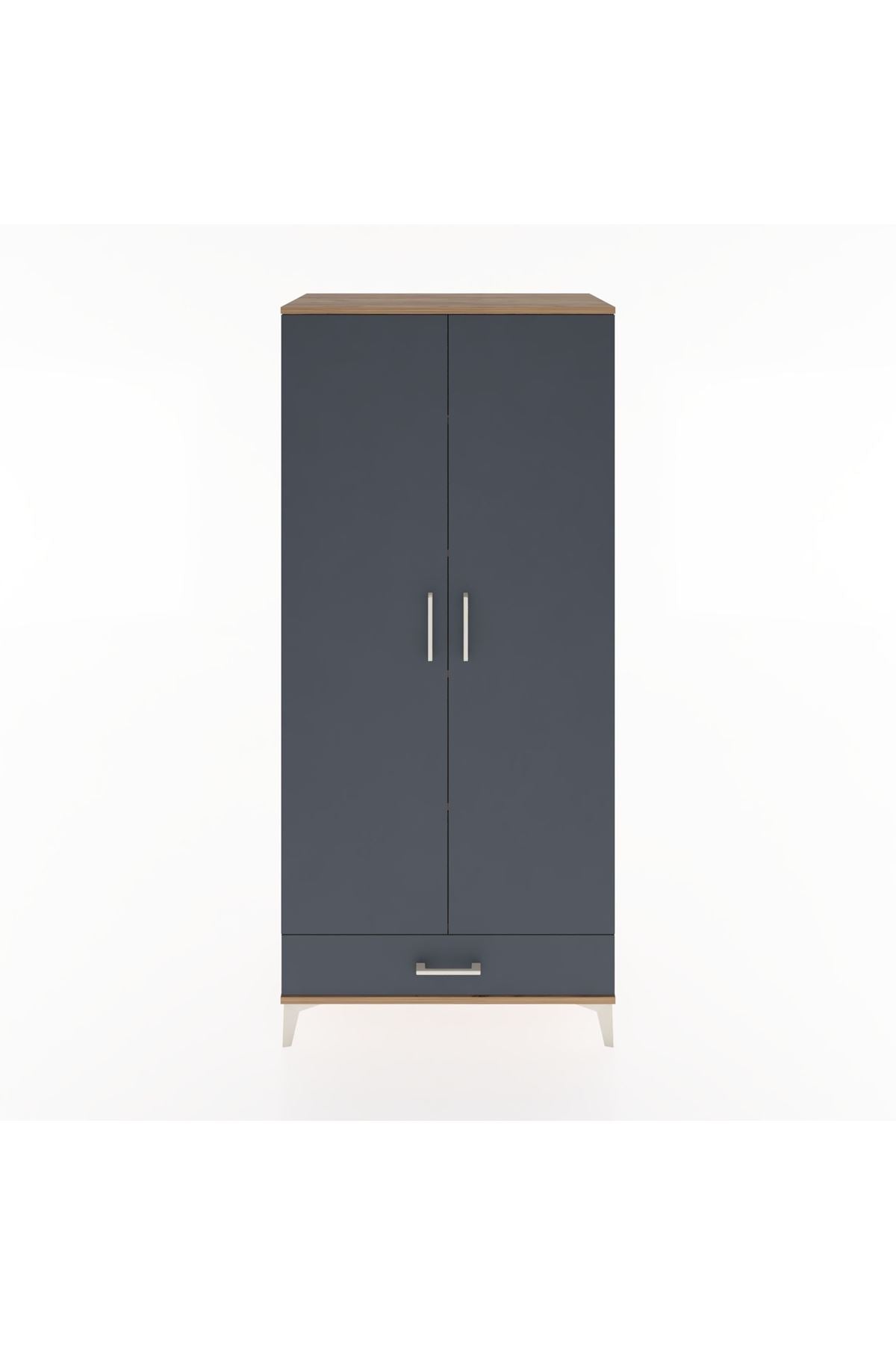 Hyperion Dolap 5 Raflı Tek Çekmeceli 2 Kapaklı 88x44x195 Çam-Antrasit