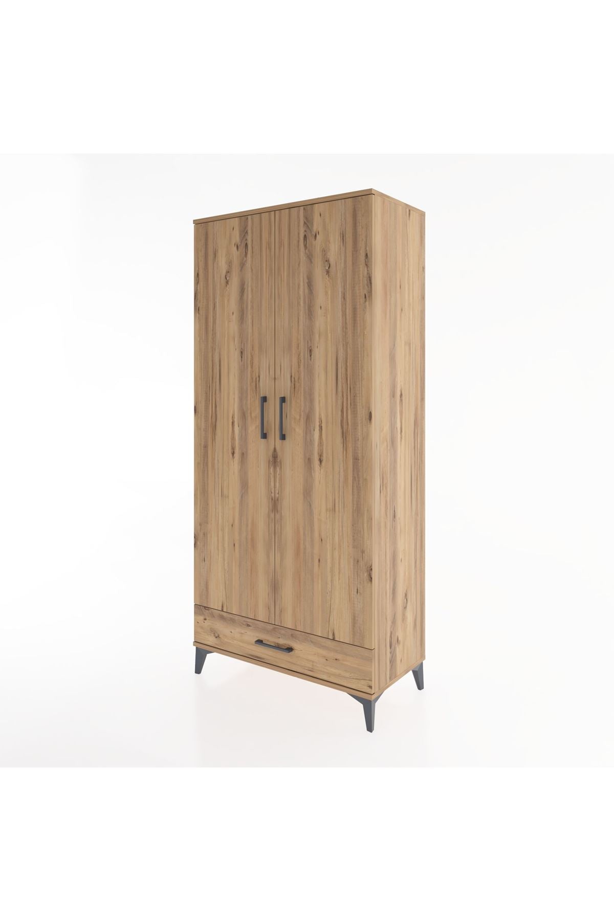 Hyperion Dolap 5 Raflı Tek Çekmeceli 2 Kapaklı 88x44x195 Çam-Çam